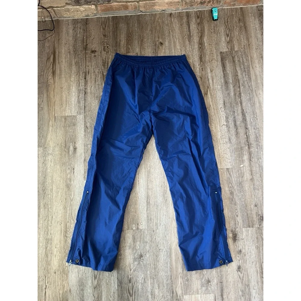 White Sierra Mens Medium Nylon Hiking Pants Blue Zip Ankle Snap Outdoor Vintage
